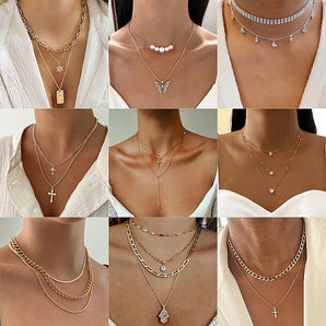 Nihao Wholesale Vintage Style Cross Heart Shape Butterfly Zircon Alloy Wholesale Layered Necklaces