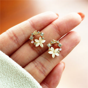 Nihao Wholesale 1 Pair Fashion Flower Inlay Alloy Rhinestones Ear Studs