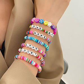 Nihao Wholesale Ethnic Style Simple Style Letter Colorful Flower Beaded soft clay Wholesale Bracelets