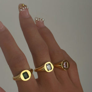 Nihao Wholesale Retro Geometric Metal Plating Inlay Zircon 18K Gold Plated Women'S Rings