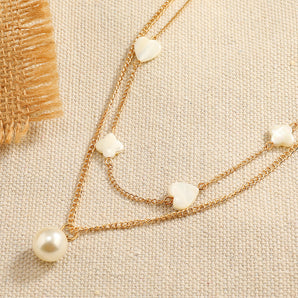 Nihao Wholesale Casual Vacation Four Leaf Clover Heart Shape Imitation Pearl Alloy Shell Wholesale Layered Necklaces