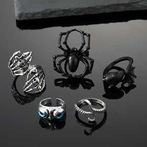 Nihao Wholesale European and American black retro animal punk open ring spider owl ring