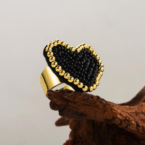 Nihao Wholesale IG Style Simple Style Heart Shape Glass Copper Plating 18K Gold Plated Women's Rings