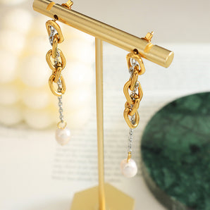 Nihao Wholesale Fashion Solid Color Titanium Steel Drop Earrings Pearl Plating Stainless Steel Earrings