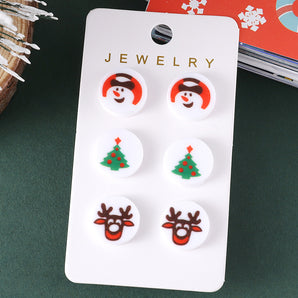 Nihao Wholesale 3 Pairs Cute Christmas Tree Snowman Elk Arylic Ear Studs