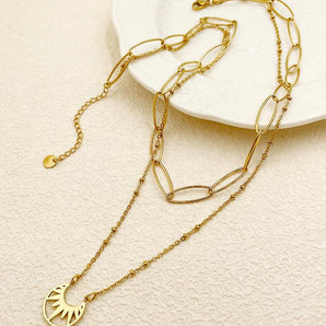 Nihao Wholesale Vacation Roman Style Moon Stainless Steel Plating Inlay Rhinestones 14K Gold Plated Layered Necklaces