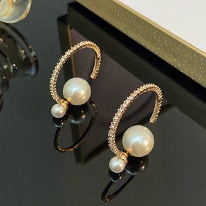 Nihao Wholesale 1 Pair Exaggerated Geometric Plating Alloy Artificial Pearls Rhinestones Hoop Earrings