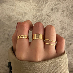 Nihao Wholesale Fashion creative simple fashion geometric chain opening twist ring three-piece set