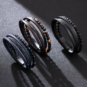 Nihao Wholesale Hip-Hop Solid Color Pu Leather Alloy Braid Men'S Bracelets