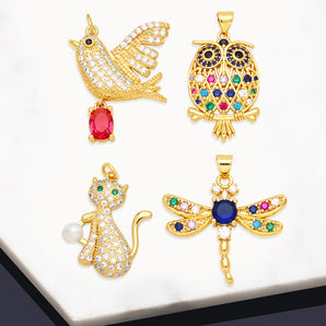 Nihao Wholesale Retro Animal Owl Bird Copper Gold Plated Zircon 18K Gold Plated Jewelry Accessories