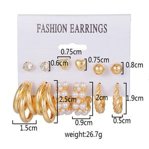 Nihao Wholesale 1 Set Elegant Sweet Round Square Plating Alloy Rhinestones Pearl Earrings