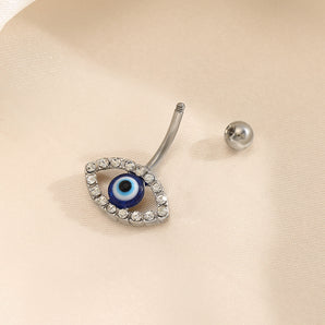 Nihao Wholesale Simple Style Devil'S Eye Stainless Steel Inlay Zircon Belly Ring
