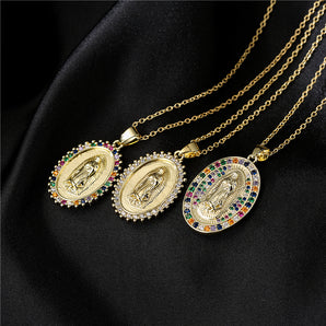 Nihao Wholesale copper micro-inlaid zircon religious jewelry golden necklace Maria pendant