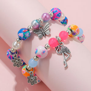 Nihao Wholesale Cartoon Style Flower Butterfly Beaded Arylic Alloy Kid'S Bracelets
