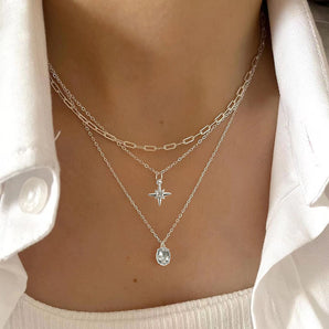 Nihao Wholesale Simple Style Commute Star Oval Rhinestones Alloy Wholesale Three Layer Necklace