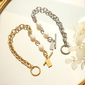 Nihao Wholesale Fashion Geometric Imitation Pearl Titanium Steel Christmas Bracelets