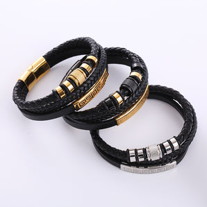 Nihao Wholesale Hip-Hop Geometric Stainless Steel Pu Leather Braid Men'S Bracelets