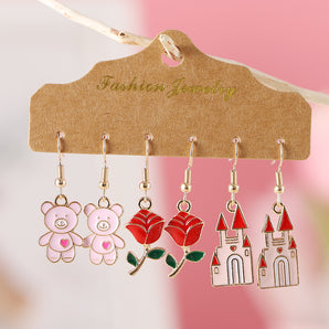 Nihao Wholesale Jewelry Romantic Castle Bear Rose Alloy Enamel Plating Drop Earrings
