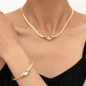 Nihao Wholesale Elegant Solid Color Alloy Metal Plating Gold Plated Women's Bracelets Necklace