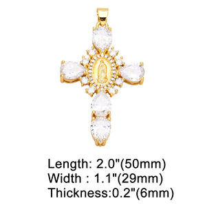 Nihao Wholesale INS Style Portrait Cross Copper Plating Inlay Zircon 18K Gold Plated Pendants Jewelry Accessories