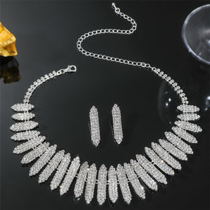 Nihao Wholesale Glam Solid Color Rhinestone Inlay Rhinestones Silver Plated Women's Earrings Necklace