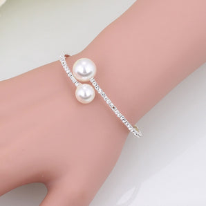 Nihao Wholesale Simple Style Round Alloy Artificial Crystal Artificial Pearls Women'S Bracelets Necklace Jewelry Set