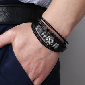 Nihao Wholesale Casual Hip-Hop Vintage Style Compass Pu Leather Alloy Men'S wristband