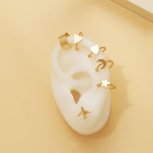 Nihao Wholesale Creative and simple non-pierced ear bone clip six-piece golden star moon love airplane C-shaped ear clip
