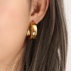 Nihao Wholesale Fashion C Shape Plating Stainless Steel Gold Plated Earrings
