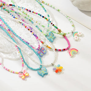 Nihao Wholesale Sweet Rainbow Flower Butterfly Resin Beaded Girl'S Pendant Necklace