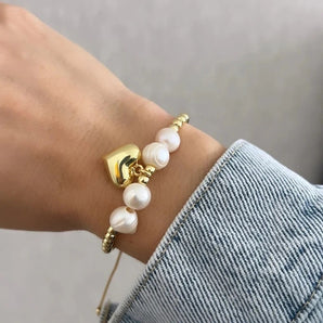 Nihao Wholesale Romantic Heart Shape Freshwater Pearl Metal Wholesale Bracelets