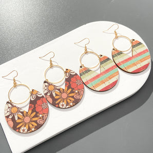 Nihao Wholesale 1 Pair Simple Style Stripe Flower Wood Dangling Earrings