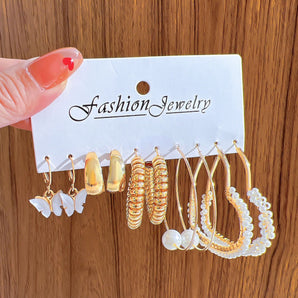 Nihao Wholesale Jewelry Sweet Butterfly Artificial Pearl Alloy Hoop Earrings Drop Earrings
