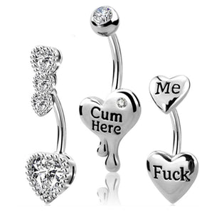 Nihao Wholesale Exaggerated Punk Heart Shape Stainless Steel Copper Plating Inlay Zircon White Gold Plated Belly Ring
