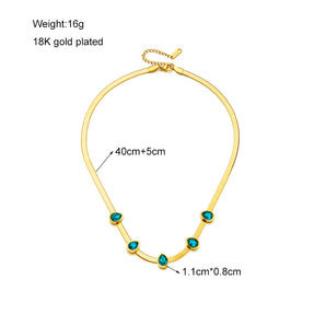 Nihao Wholesale Simple Style Water Droplets Stainless Steel Necklace Gold Plated Artificial Gemstones Stainless Steel Necklaces