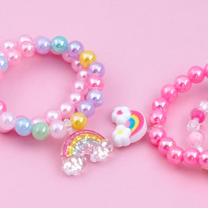 Nihao Wholesale Cute Sweet Rainbow Arylic Resin Beaded Handmade Girl'S Bracelets
