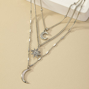 Nihao Wholesale Jewelry Casual Commute Star Moon Alloy Silver Plated Layered Necklaces
