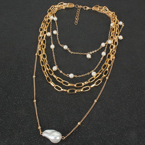 Nihao Wholesale Elegant Solid Color Artificial Pearls Alloy Wholesale Layered Necklaces
