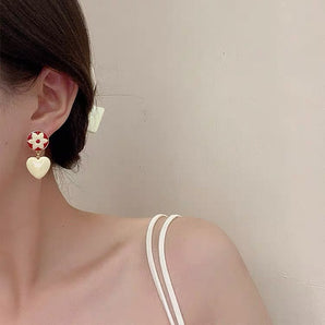 Nihao Wholesale Vintage Style Heart Shape Alloy Enamel Earrings