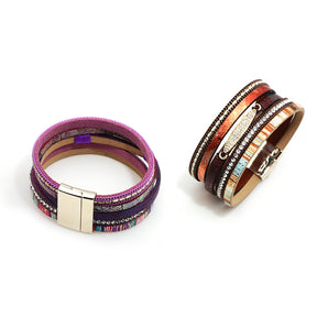 Nihao Wholesale Bohemian Geometric Pu Leather Alloy Layered Rhinestones Women'S Bracelets