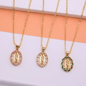 Nihao Wholesale Simple Style Shiny Oval Copper Polishing Plating Inlay Zircon 18K Gold Plated Pendant Necklace