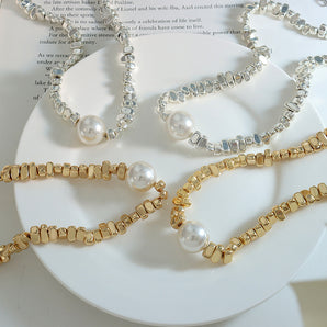 Nihao Wholesale Elegant Geometric Titanium Steel Inlay Artificial Pearls Necklace