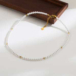 Nihao Wholesale Elegant Classic Style Round Stainless Steel Shell pearls Beaded Plating 18K Gold Plated Women's Bracelets Necklace