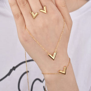 Nihao Wholesale Fashion V Shape Stainless Steel Plating Bracelets Earrings Necklace