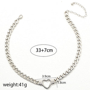 Nihao Wholesale Simple Style Heart Shape Alloy Metal Button Hollow Out Women's Necklace
