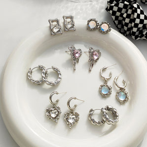 Nihao Wholesale 1 Pair Fairy Style Heart Shape Plating Inlay Alloy Rhinestones Glass Hoop Earrings Drop Earrings Ear Studs