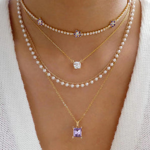 Nihao Wholesale Simple Style Classic Style Square Star Alloy Inlay Rhinestones Women's Layered Necklaces
