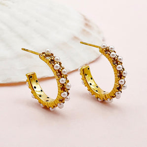 Nihao Wholesale 1 Pair Elegant Sweet Simple Style C Shape Plating Stainless Steel Gold Plated Earrings