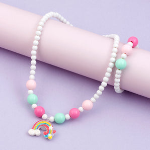 Nihao Wholesale Sweet Rainbow Arylic Plastic Resin Beaded Girl'S Necklace