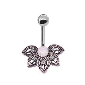 Nihao Wholesale Simple Style Floral Stainless Steel Alloy Titanium Plating Inlay Diamond White Gold Plated Gold Plated Silver Plated Belly Ring